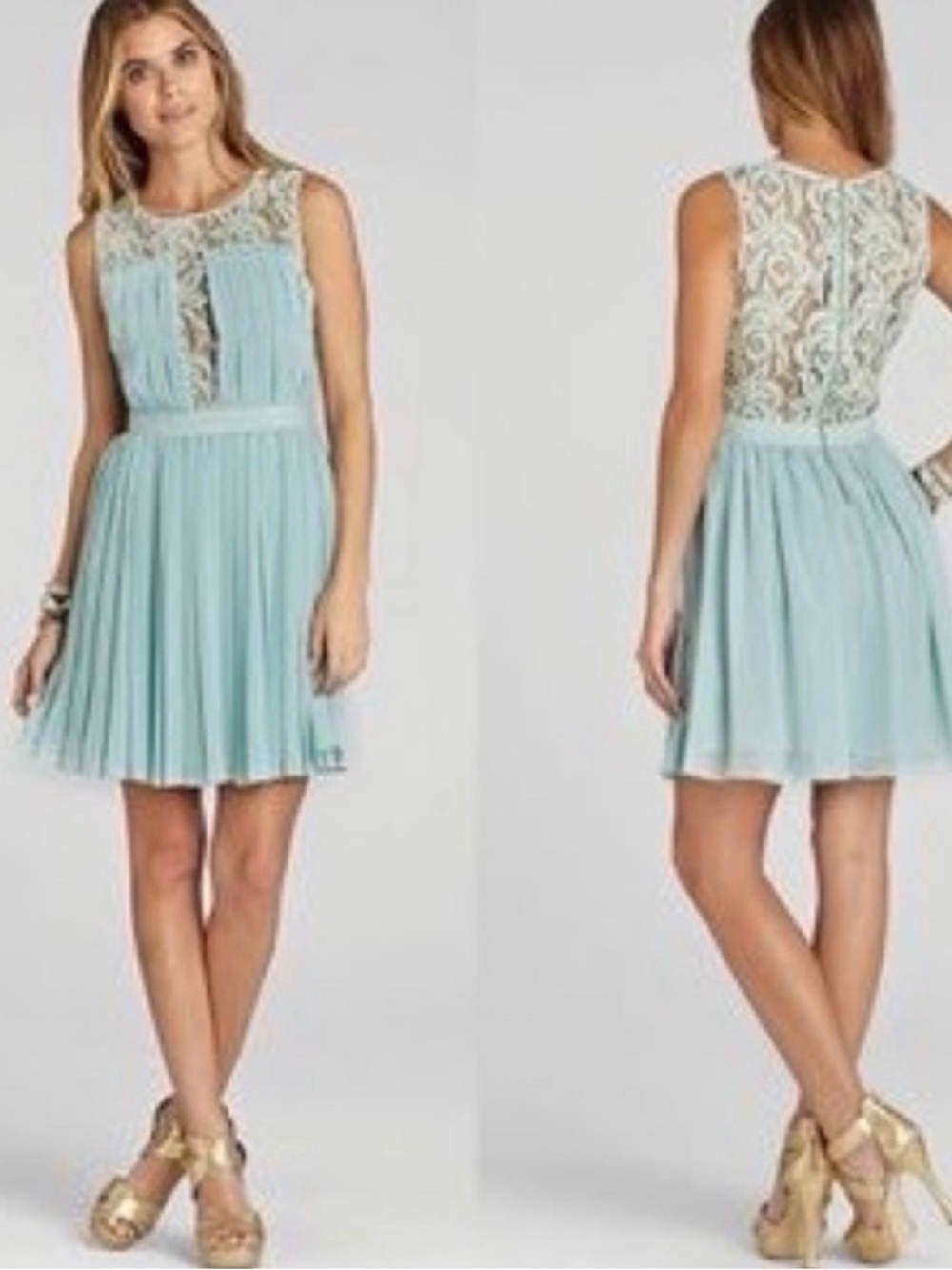 BCBGeneration Mint Lace Bodice Pleated Mini Dress